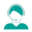 Icon grün und weiß mit einer Person mit Headset Telefonische Erreichbarkeit