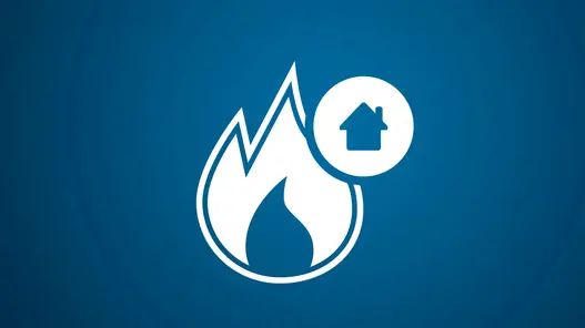 Das Pikto zeigt eine Gasflamme mit einem Haus