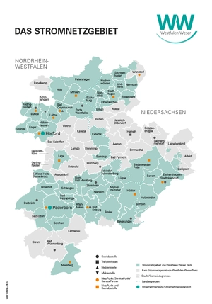 Landkarte Strom Westfalen Weser Landkarte mit Stromnetzgebiet Westfalen Weser