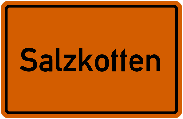 Ortseingangsschild Salzkotten - schwarze Schrift auf orangenem Grund