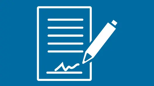 Ein Piktogramm mit einem Blatt Papier und Stift