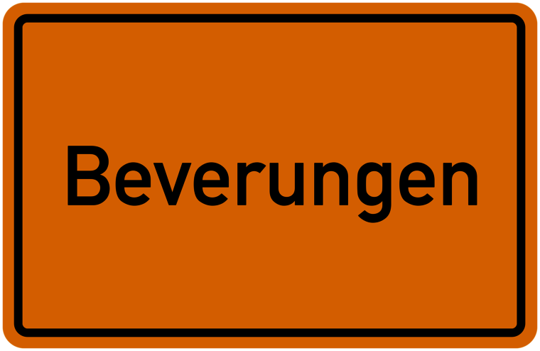 Ortseingangsschild Beverungen - schwarze Schrift auf orangenem Grund
