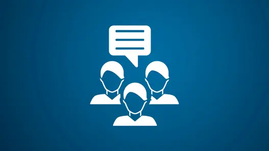 Das Pikto zeigt drei Personen mit einer Sprechblase