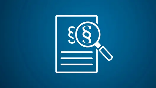 Das Pikto zeigt einen Zettel mit einem Paragraphen, Text und einer Lupe