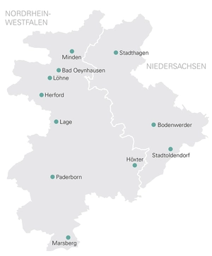 WWN Netzgebiet Karte Netzgebietskarte mit den Standorten der Westfalen Weser