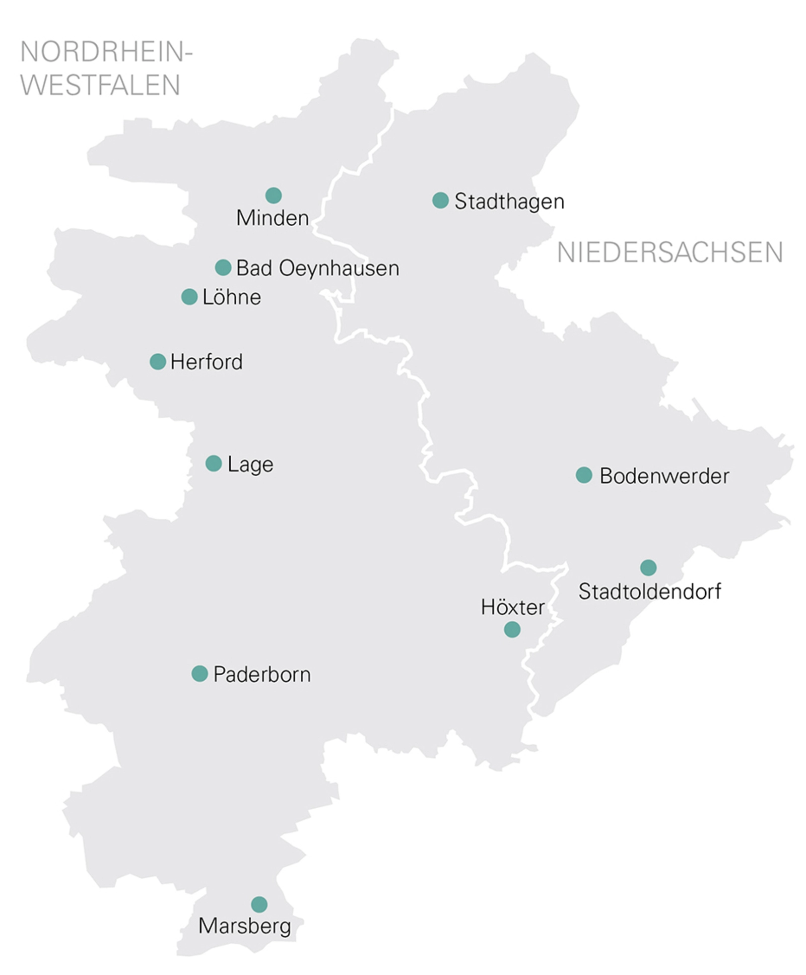 WWN Netzgebiet Karte Netzgebietskarte mit den Standorten der Westfalen Weser