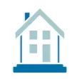 Icon blau und weiß mit einem Haus Versorgungssicherheit